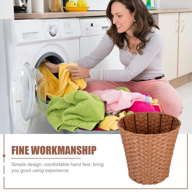 woobles Woven Trash Basket Wastepaper Basket with Handles Wicker Woven Trash Can Garbage Container Bin Clothes Basket for Bedroom Bathroom Utility Rooms Light Brown Light Brown - Image 3
