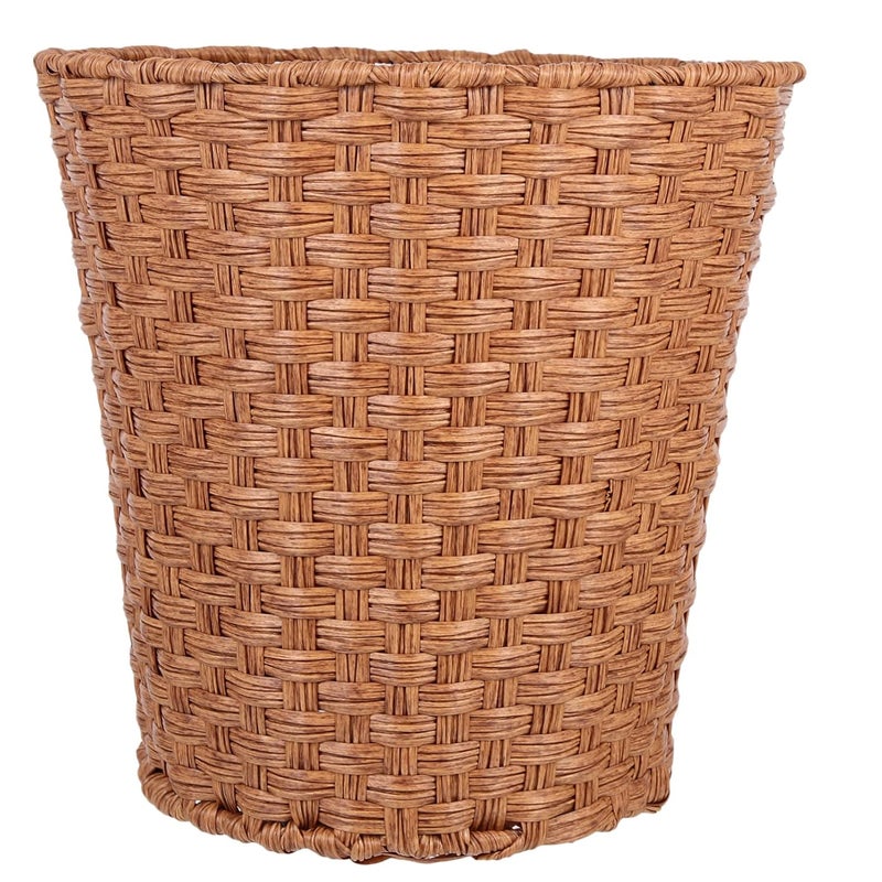 woobles Woven Trash Basket Wastepaper Basket with Handles Wicker Woven Trash Can Garbage Container Bin Clothes Basket for Bedroom Bathroom Utility Rooms Light Brown Light Brown - Image 1