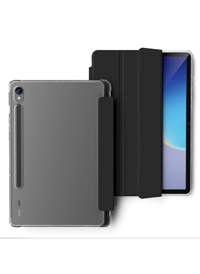 eGreen99 for Samsung Galaxy Tab S10 FE / S10 Lite / S9 / S9 FE Case Cover,Transparent Airbag For Anti Drop, Tablet Protective Cover, Triple Fold Multi Angle Design, Automatic Wake-up/sleep, Soft Leather，Black - Image 1
