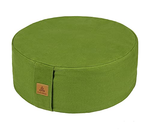 FelizMax Zafu Buckwheat Meditation Cushion,D=33cm/41cm H=14cm,Round Zabuton Meditation Pillow,Yoga Bolster Kneeling Pillow Premium Yoga Pillow Sitting on Floor Zippered Cotton Cover-41cm, Dark Green - Image 1