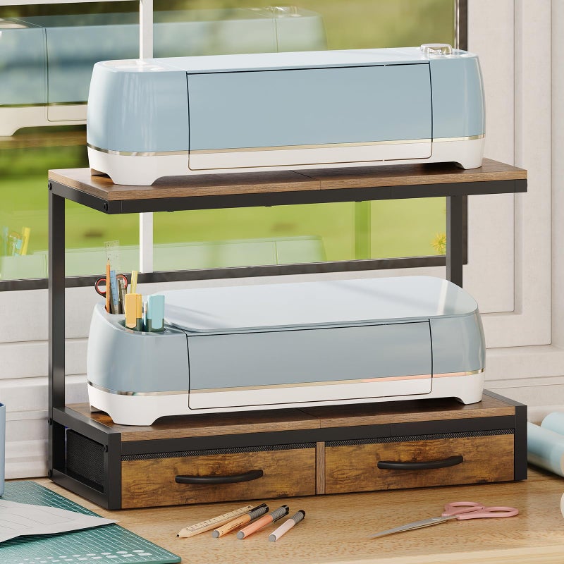 VENNQD Stand Compatible with Cricut Maker and Cricut Explore Air Series Stand Legs for 2 Cricut Machines Fully Open 2 Tier Desktop Craft Accessories Storage Organizer (White) - Image 1