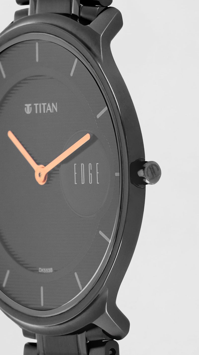 EDGE Titan Metal Quartz Analog Black Dial Black Stainless Steel Strap Watch for Men - NT1843NM03 - Image 5