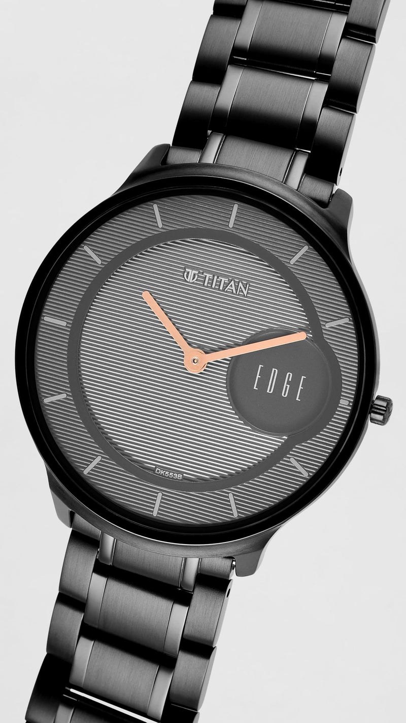 EDGE Titan Metal Quartz Analog Black Dial Black Stainless Steel Strap Watch for Men - NT1843NM03 - Image 4