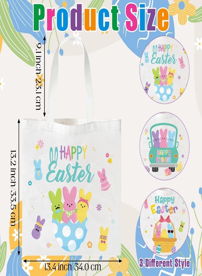 Zainpe 3Pcs Easter Gift Canvas Bags Egg Bunny Tote Treat Bags with Handle for Kids, Reusable Large Capacity Handbag Happy Easter Rabbit Chick Trick Baskets Handbags Spring Candy Party Favor Supplies - Image 2