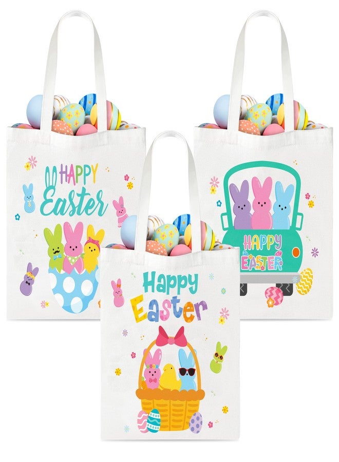 Zainpe 3Pcs Easter Gift Canvas Bags Egg Bunny Tote Treat Bags with Handle for Kids, Reusable Large Capacity Handbag Happy Easter Rabbit Chick Trick Baskets Handbags Spring Candy Party Favor Supplies - Image 1