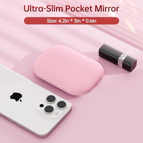 Benbilry Ultra Slim Pocket Mirror with Light, 1X/3X Magnifying LED Compact Travel Mirror with 3-Colored Dimming Lights for Purse, 2-Sided, Handheld, Folding, Portable, Light Pink - Image 4