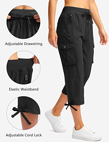 Soothfeel Women's Cargo Capris Pants with 6 Pockets Lightweight Quick Dry Travel Hiking Summer Pants for Women Casual (Black, S) - Image 3