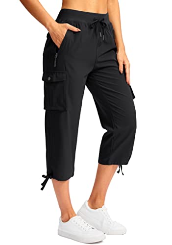Soothfeel Women's Cargo Capris Pants with 6 Pockets Lightweight Quick Dry Travel Hiking Summer Pants for Women Casual (Black, S) - Image 1
