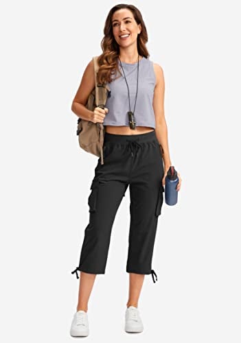 Soothfeel Women's Cargo Capris Pants with 6 Pockets Lightweight Quick Dry Travel Hiking Summer Pants for Women Casual (Black, S) - Image 5