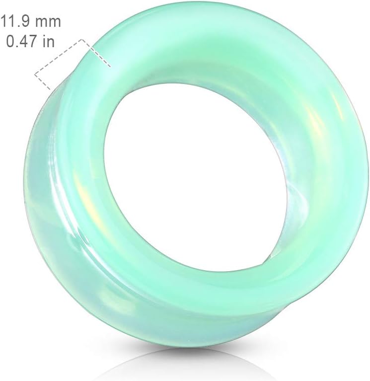 Pierced Owl - Green Opalite Glass Double Flared Saddle Tunnel Plug Earrings, Sold as a Pair - Image 2