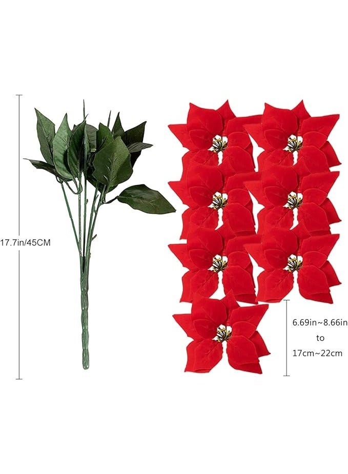 Tifuly Poinsettias Artificial Christmas Flowers 4pcs, 7Heads Fake Poinsettia Bouquet Red Christmas Flowers for Home Door Stair Garden Christmas Tree Decoration - Image 2