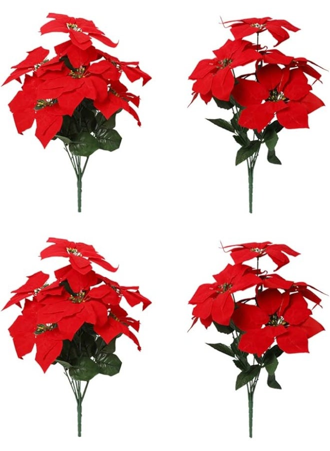 Tifuly Poinsettias Artificial Christmas Flowers 4pcs, 7Heads Fake Poinsettia Bouquet Red Christmas Flowers for Home Door Stair Garden Christmas Tree Decoration - Image 1