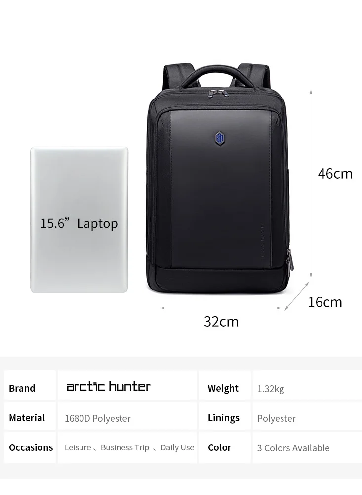 ARCTIC HUNTER Travel Laptop Backpack Slim Durable with Laptop Compartment Water Resistant Casual Hiking Travel Bag for Business College School Students 17 Inch B00550 Black