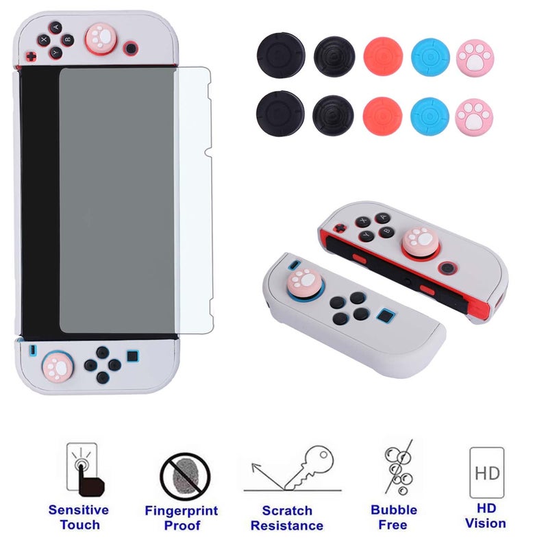 COMCOOL Dockable Case for Nintendo Switch 3 in 1 Protective Cover Case for Nintendo Switch and Joy-Con Controller with Screen Protector and Thumb grips - Stone - Image 4