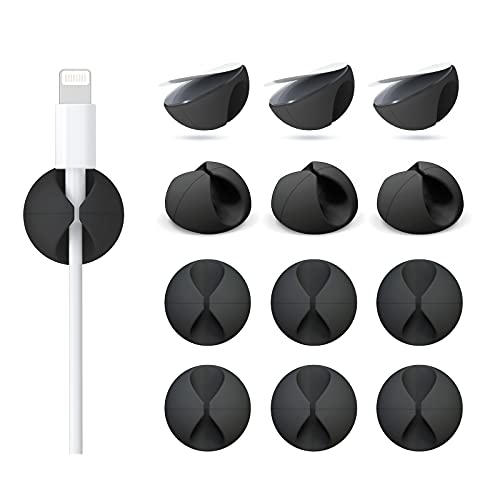 Znben 12 Pack Cable Clips, Znben Cord Organizer Holder Adhesive Cable Management Charger Wire Holder Clips for Desk, Home, Office, Car, Cubicle, Nightstand Black - Image 1
