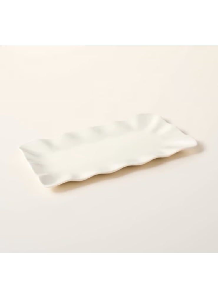 بروماس طبق تقديم فواكه مستطيل متعدد الأغراض ذو حواف مزخرفة - أبيض