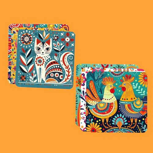 TAJNAN Indian Art Printed Coaster Set of 6 Beautiful Wooden Coasters with Plastic Coating Proper Coaster Stand Designer Coaster (taj-Coaster-Art-e) - Image 3