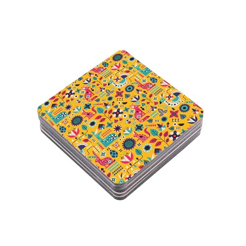 TAJNAN Indian Art Printed Coaster Set of 6 Beautiful Wooden Coasters with Plastic Coating Proper Coaster Stand Designer Coaster (taj-Coaster-Art-e) - Image 5