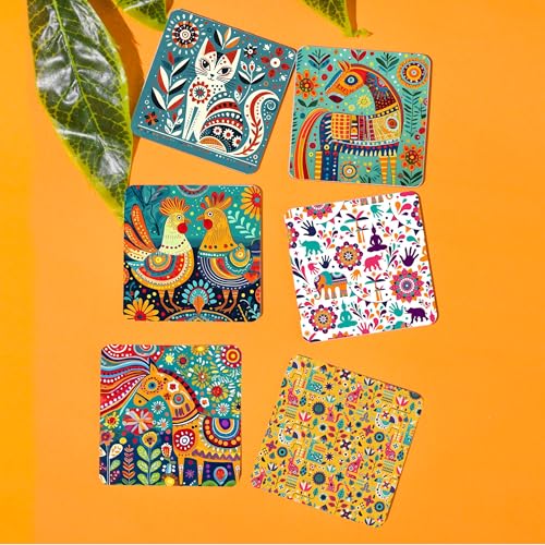 TAJNAN Indian Art Printed Coaster Set of 6 Beautiful Wooden Coasters with Plastic Coating Proper Coaster Stand Designer Coaster (taj-Coaster-Art-e) - Image 2