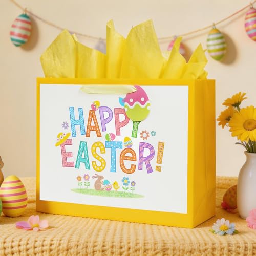 Bobobag 16" Large Easter Gift Bag with Tissue Paper and Handles for kids, Easter Egg Hunts - Image 3