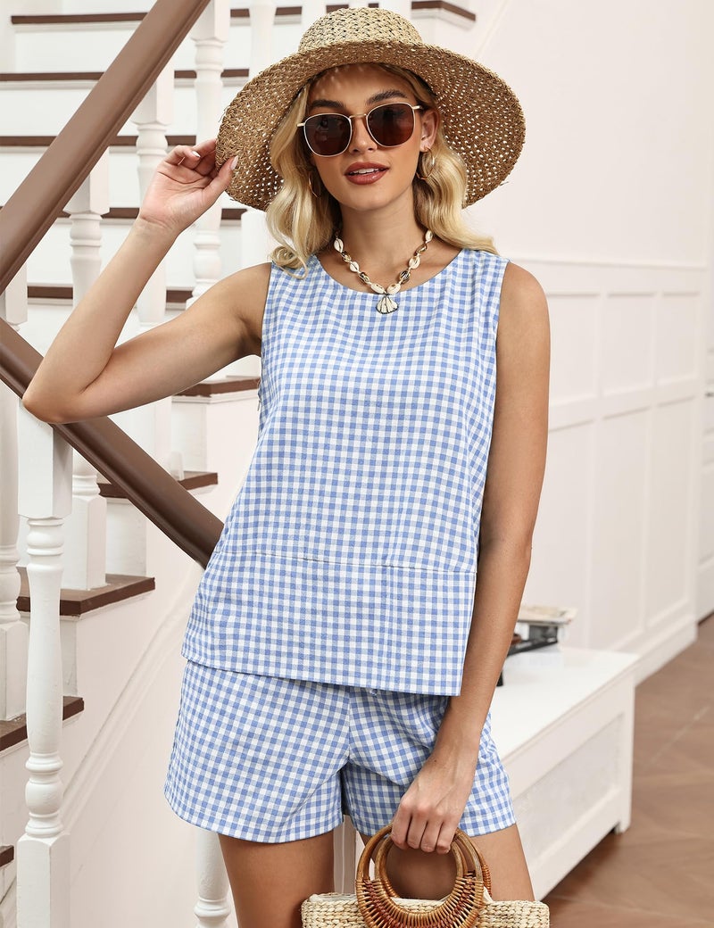 LOMON Women's Trendy 2 Piece Outfits Shorts Sets Summer Crew Neck Sleeveless Tank Top and Bottom Matching with Pockets 2026 - Image 2