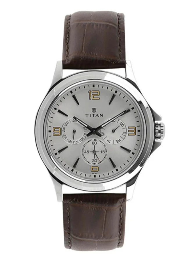 تيتان Men Analog Round Shape Leather Wrist Watch