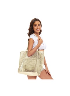 KASTWAVE Mesh Beach Bag for Women, Large Tote Bag Lightweight Foldable Beach Tote with Zipper Pocket for Women Vacation Beach Pool Trip  - Image 5
