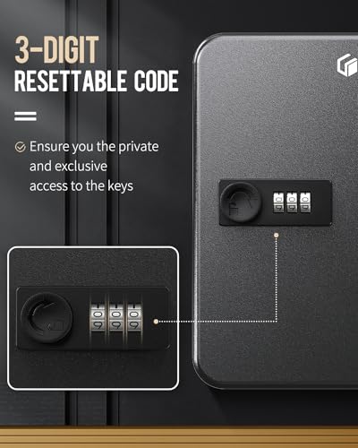 Uniclife 20 Position Key Cabinet with Combination Lock Resettable Black Digital Security Storage Box Steel Key Organizer with Colorful Key Tag Labels Stickers and Hooks - Image 4