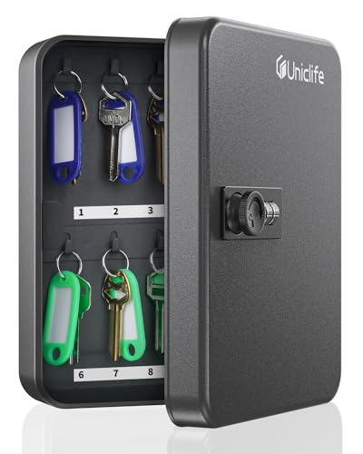 Uniclife 20 Position Key Cabinet with Combination Lock Resettable Black Digital Security Storage Box Steel Key Organizer with Colorful Key Tag Labels Stickers and Hooks - Image 1