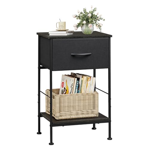 WLIVE Black Nightstand Bedside Table with Fabric Storage Drawer Open Wood Shelf Night Stand for Bedroom Furniture End Table for Dorm Entryway 2503 Height