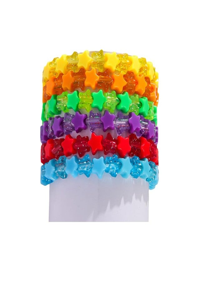Pingyongchang Friendship Stackable Colorful Acrylic Beads Bracelets Star Gem Layered Bangle for Women Men Boho Glitter Transparent Rainbow Accessories Lovely Summer Holiday Beach Party Jewelry-A