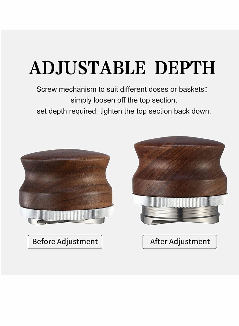 Excefore 58mm Coffee Distributor, Espresso Palm Tamper, Adjustable Height Coffee Leveler Tool with Three Angled Slope Stainless Steel Base & Walnut Handle Fits for 54mm Breville Portafilter (58mm) - Image 4