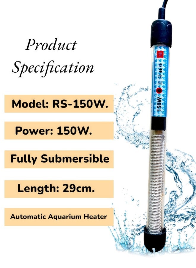 RS Electrical Aquatic House RS-150W Aquarium Heater Submersible Auto Thermostat Fish Tank Heater for Small Aquarium and Betta Tank Heater for Fish Tank, Freshwater & Saltwater Compatible - Image 2