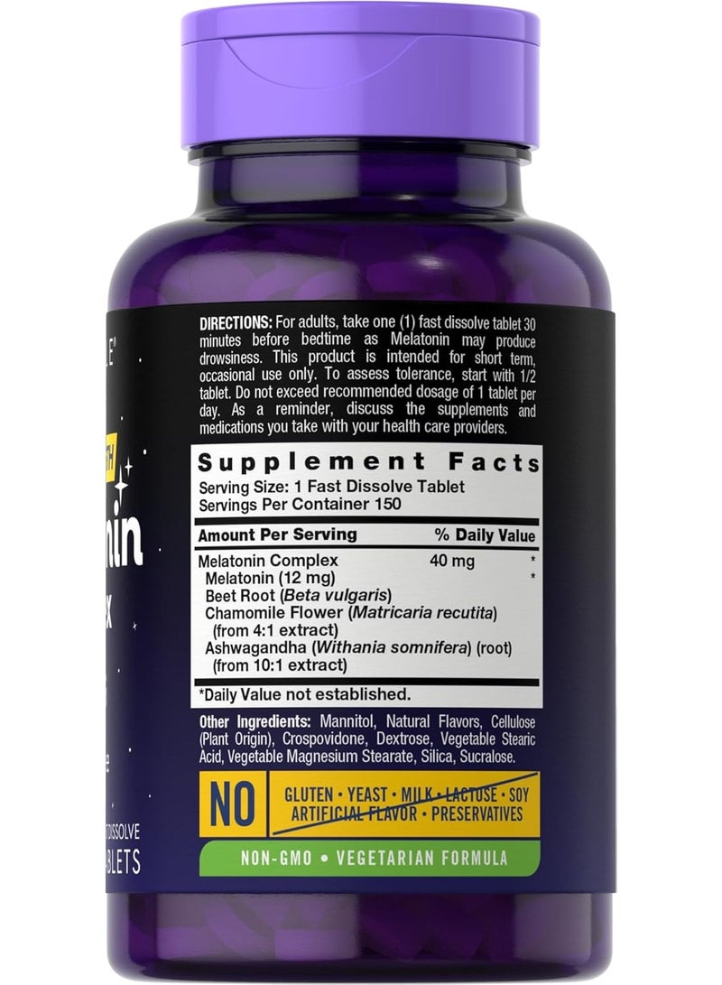 Carlyle مركب الميلاتونين 40 ملغ | 150 قرص سريع الذوبان | دعم قوي إضافي | مع الأشواغاندا والبابونج | مكمل نباتي، غير معدل وراثيًا، خالي من الغلوتين - Image 2