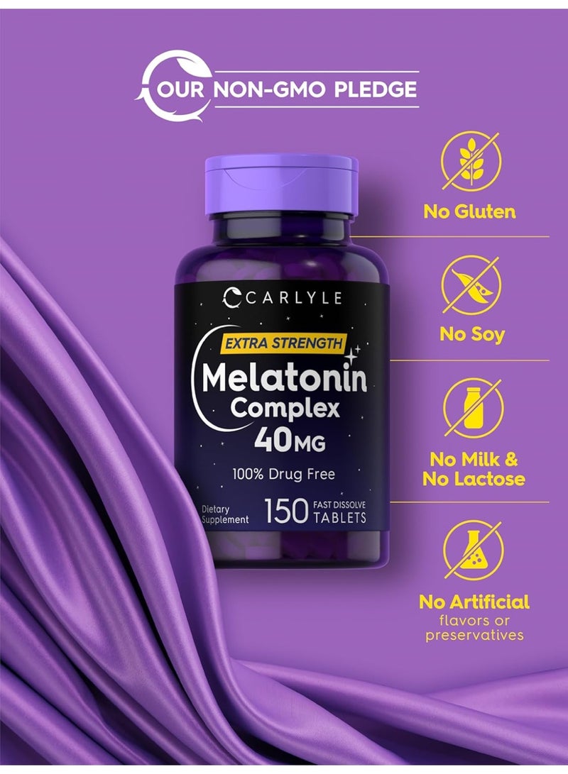 Carlyle مركب الميلاتونين 40 ملغ | 150 قرص سريع الذوبان | دعم قوي إضافي | مع الأشواغاندا والبابونج | مكمل نباتي، غير معدل وراثيًا، خالي من الغلوتين - Image 4