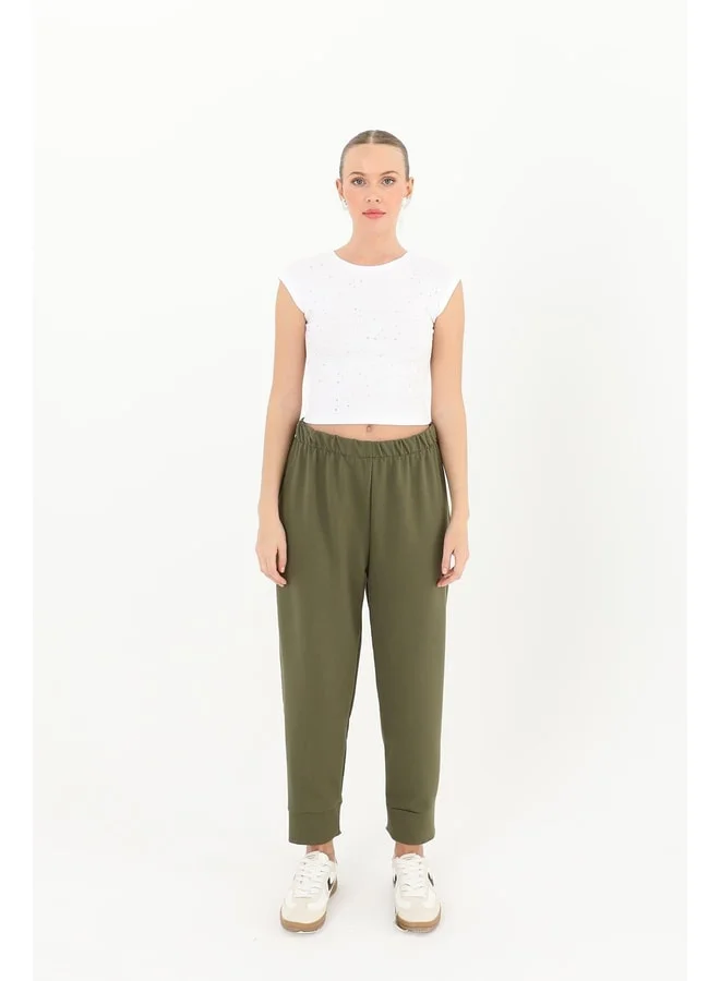 Soul Women's Ribbed Detail Jogger - 30189PNT - KHAKI.