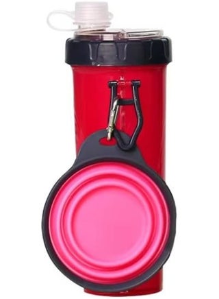 2-in-1 Portable Pet Water Bottle – Leakproof Travel Bottle with Foldable Silicone Bowl for Water & Dry Food
