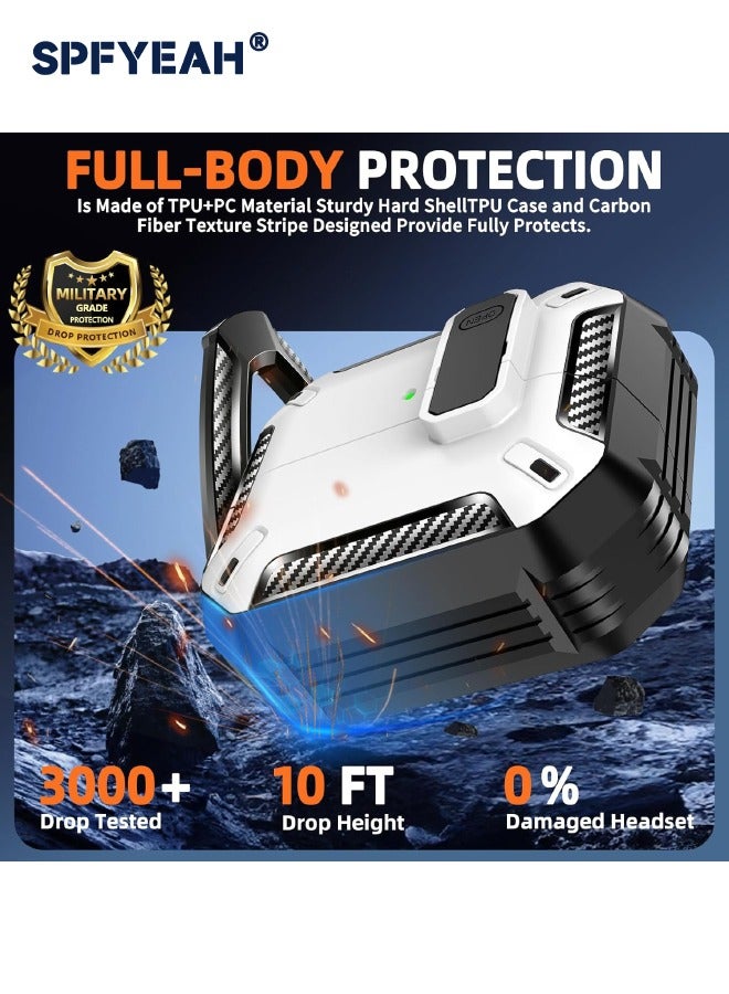 SPFYEAH Compatible with Samsung Galaxy Buds 3/ Buds 3 Pro Case, with Secure Lock Clip & Keychain & Cleaner kit, Hard Shell Rugged Shockproof Carbon Fiber Protection Cover for Samsung Galaxy Buds 3 & 3 Pro (2024), White  - Image 3