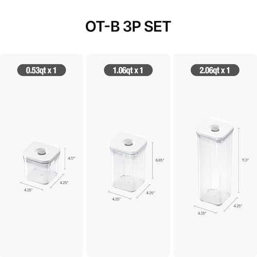 VAKUEN Premium Airtight Food Storage Containers, Square-S 3PC-SET, Smart One-Click Seal Lid, No Hinges, 100% Leak Proof, BPA-FREE, Dishwasher, Freezer & Microwave Safe - Image 2