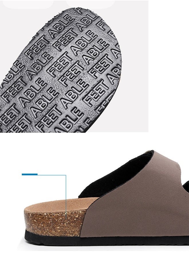NIBEMINENT - Cork Slippers for Men and Women with Double Row Belt Buckle Sandals, Beach Shoes, Haken Shoes Brown - Image 1