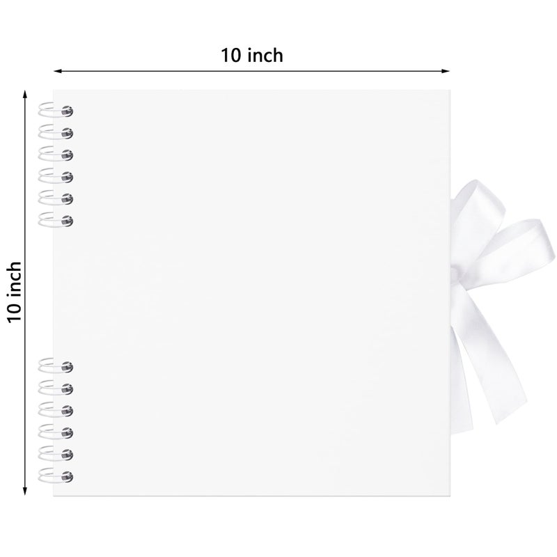 Remowith 10Ã—10 inch Scrapbook Photo Album DIY Picture Book 40 Pages, Thick Kraft Paper Scrap Book Album with Silk Ribbon Wedding Guest Book Memory Book for Baby, Family, Travel (White) - Image 3