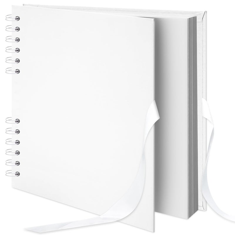 Remowith 10Ã—10 inch Scrapbook Photo Album DIY Picture Book 40 Pages, Thick Kraft Paper Scrap Book Album with Silk Ribbon Wedding Guest Book Memory Book for Baby, Family, Travel (White) - Image 1