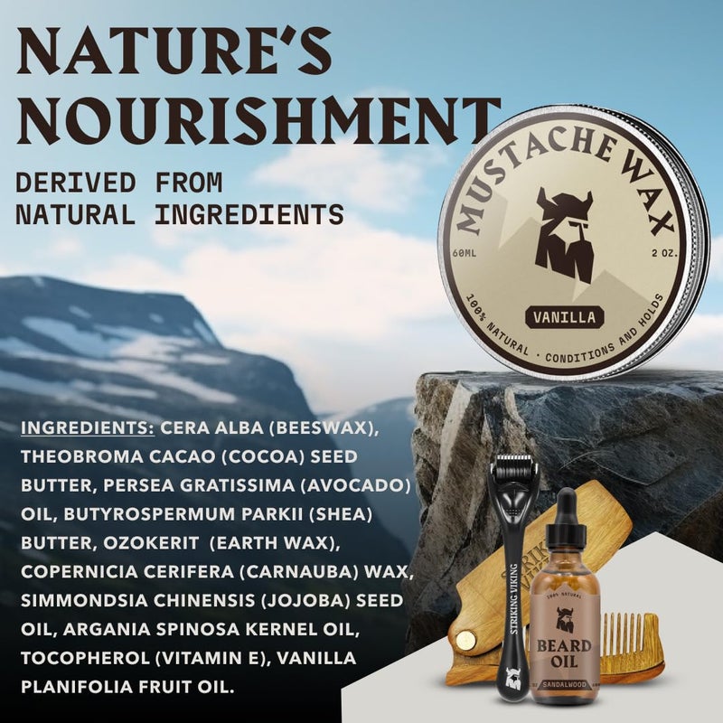 Striking Viking Mustache Wax Kit with Comb - 2 oz, Vanilla - Strong Hold Vanilla Mustache Wax & Anti-Static Comb for Precise Grooming - Non-Greasy Formula for Easy Beard Care - Image 4
