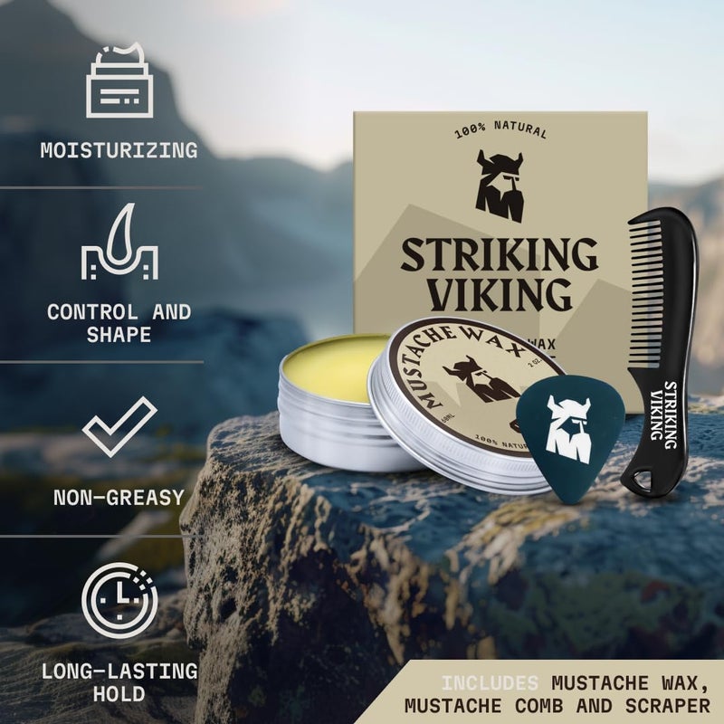 Striking Viking Mustache Wax Kit with Comb - 2 oz, Vanilla - Strong Hold Vanilla Mustache Wax & Anti-Static Comb for Precise Grooming - Non-Greasy Formula for Easy Beard Care - Image 2