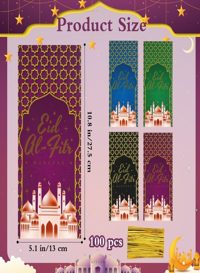 eowqeiur 100 PCS Eid Goodie Bags(5x11 Inch with Ties for Candy Goodie Treat Snack Goody Cookie Small Gifts Wrap Ramadan Baggies Pouch Eid Mubarak Party Favors Supplies Decor - Image 2