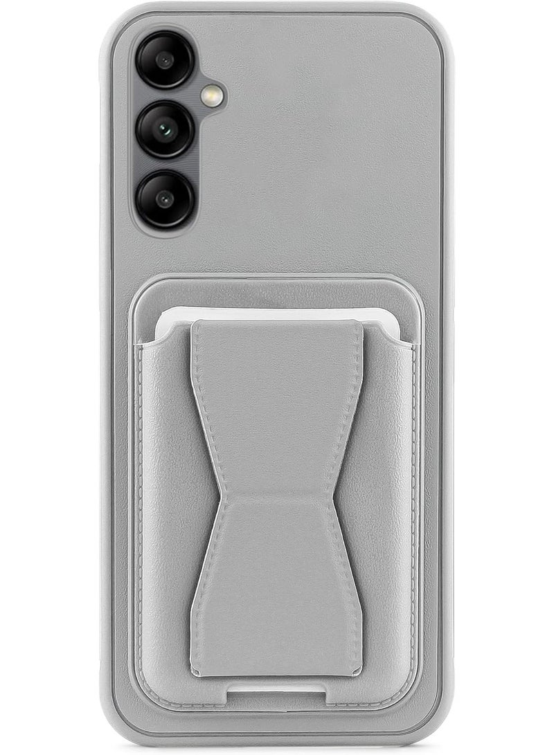 Leather back cover with card wallet Foldable Shockpoof Case compatible with Samsung Galaxy A16 (Grey)