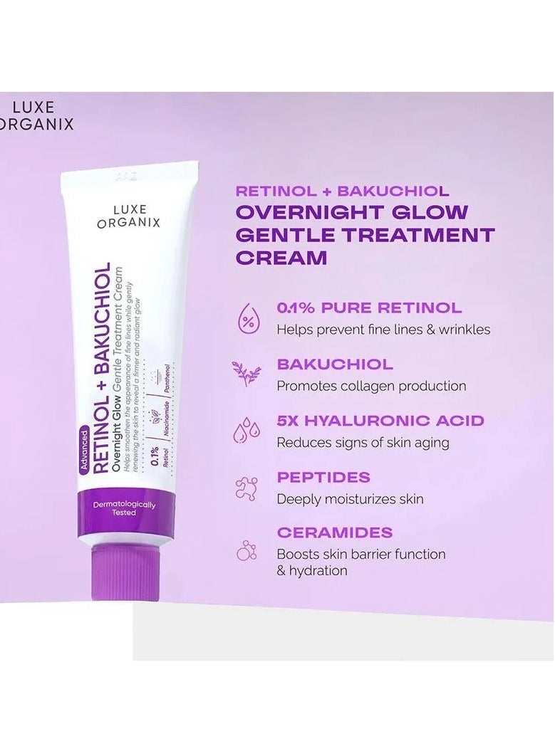 LUXE ORGANIX Retinol + Bakuchiol Overnight Glow Gentle Treatment Cream 30 grams - Image 2
