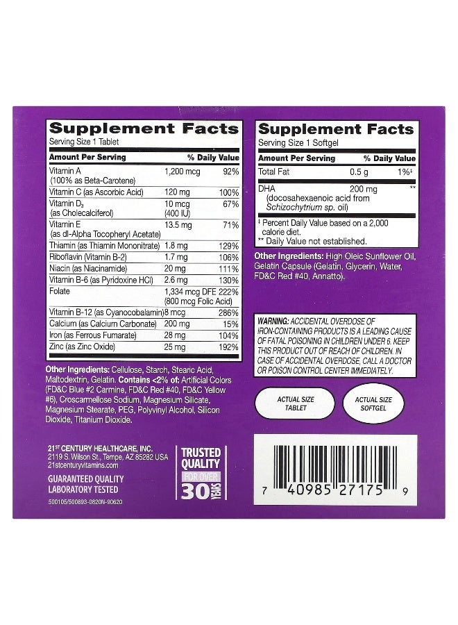 21st CENTURY 21st Century, Prenatal Multivitamin Plus DHA, 2 Bottles, 60 Tablets / 60 Softgels  - Image 2