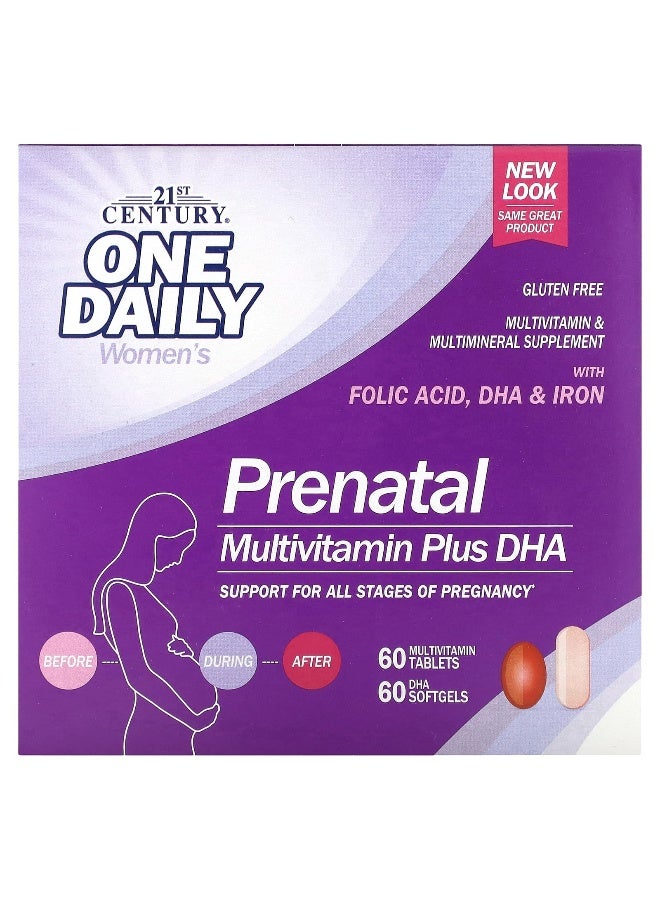 21st CENTURY 21st Century, Prenatal Multivitamin Plus DHA, 2 Bottles, 60 Tablets / 60 Softgels  - Image 1
