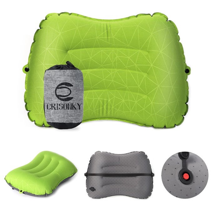 CAMPING PILLOW INFLATABLE PILLOW TRAVEL PILLOWS FOR BACKPACKING AIRPLANE LUMBAR SUPPORT 20 BLOW UP PILLOW ULTRALIGHT COMPRESSIBLE COMFORTABLE ERGONOMIC PILLOWS LIGHT GREEN